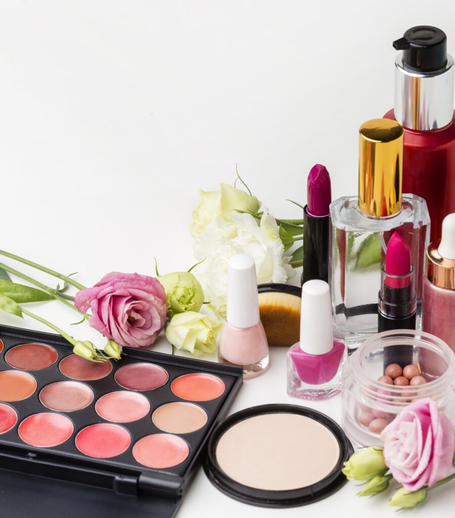 close up assortment beauty products-professional makeup by Disha
